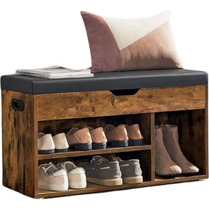 ACAZA Schoenenrek - Schoenenkast - Schoenenbank - Met Zitkussen - 80 x 30 x 44 cm - Vintage Bruin en Zwart