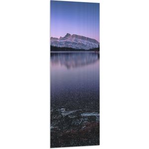 WallClassics - Vlag - Grote Berg aan Bevroren Meer met Bomen - 50x150 cm Foto op Polyester Vlag