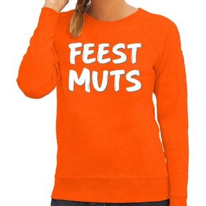 Feest muts sweater / trui oranje met witte letters voor dames -  Oranje fun tekst truien / grappige sweaters M