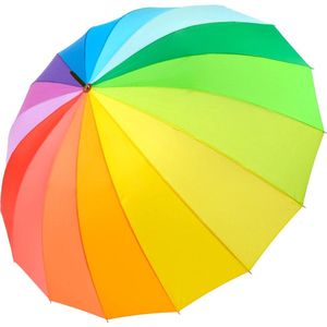 Paraplu, XXL, 129 cm, licht en bont als de regenboog, met softgrip