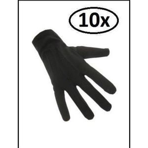 10x Paar handschoenen katoen kort zwart luxe mt.XXL - Sinterklaas feest Pieten handschoen winter