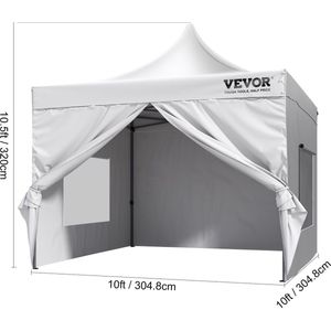 Vevor Partytent waterdicht - Paviljoen - luifel tent met zijwanden - luxe tuintent - easy up - stevige party tent 3 x 3 m - kwalitatief - wit