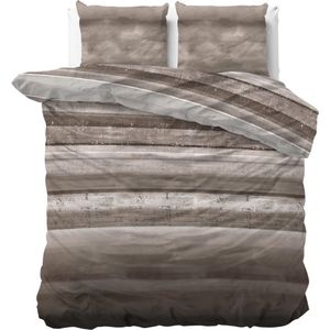 Excellent flanel winter dekbedovertrek Tyler taupe - 200x200/220 (tweepersoons) - comfortabel en warm - zalig slapen - uniek dessin - met handige drukknopen
