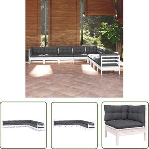 The Living Store 9-delige Loungeset met kussens massief grenenhout wit - Loungeset - Tuinset - Houten Lounge - Buitendecoratie - Tuinmeubel