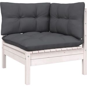 vidaXL Tuinbank 2-zits met kussens wit Hoekbank - Tuinset - Lounge Set - Buitendecor - Houten Bank