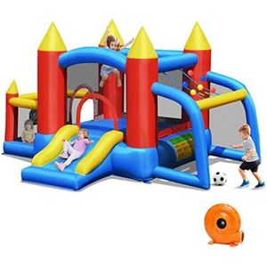 Springkasteel - Springkasteel met blower - Springkasteel voor kinderen - Springkasteel voor peuters - Spring kasteel - 350 x 275 x 196 cm - Blauw/Geel/Rood