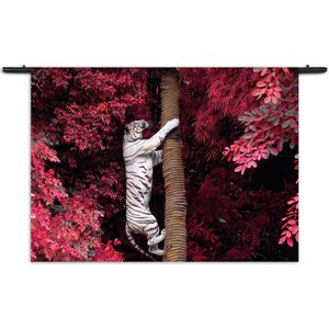 Velours Wandkleed De Witte Tijger Rechthoek Horizontaal XXXL (150 X 210 CM) - Wandkleden - Met roedes