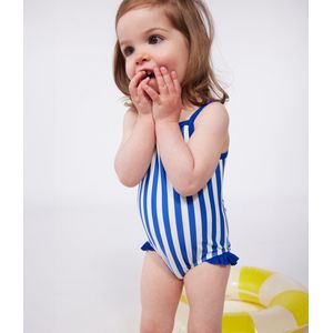 Petit Bateau Eendelig babyzwempakje met ruches en strepenprint Meisjes Badpak - Blauw;Wit