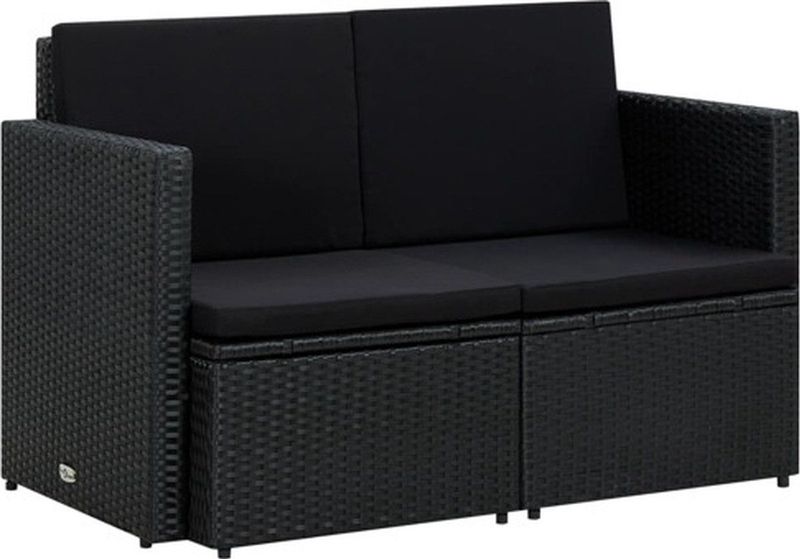 vidaXL - Tuinbank - 2-zits - met - kussens - poly - rattan - zwart