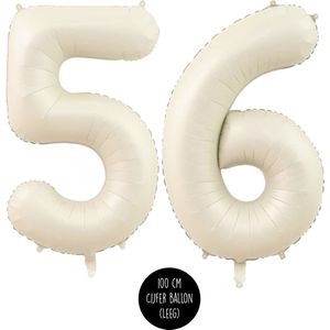 Cijfer Helium Folie ballon XL - 56 jaar cijfer - Creme - Satijn - Nude - 100 cm - leeftijd 56 jaar feestartikelen verjaardag