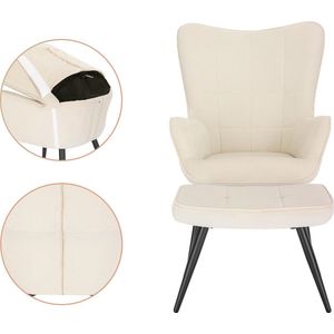 Fauteuil - Stoel - Luxe Stoel - Met Voetenbank - Stof - Lounge Stoel - Wit