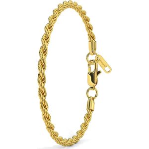 Malinsi® Armband Heren en Dames - Gold Plated RVS 18k Rope 5mm - Armbandje Mannen 19 + 1,5 cm Verlengplaat