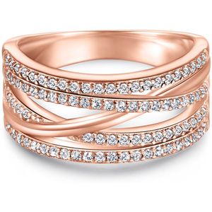 Estrella - 18k Roségouden Moissanite Cross- 18k RoségoudenOver Lijnen Ring