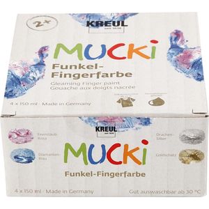 Mucki Vingerverf, metallic blauw, goud metallic, metallic roze, zilver metallic, 4x150 ml/ 1 doos