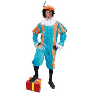 Luxe Piet pak fluweel turquoise/oranje maat.XXL - fluwelen pietenpak kostuum goud zwart Sinterklaas festival