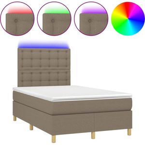 vidaXL - Boxspring - met - matras - en - LED - stof - taupe - 120x190 - cm