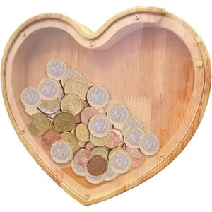 Houten Gepersonaliseerde Spaarpot voor Kinderen - Hartvormig - Ideaal voor Slaapkamer, Woonkamer en Tafeldecoratie of Opberger