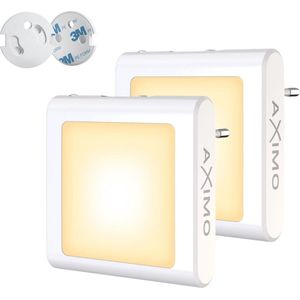 AXIMO Nachtlampje voor Stopcontact LED Wit - 2 stuks - Dag en Nacht Sensor en Dimmer - Nachtlamp Voor Kinderen en Volwassen - Warm Wit - Babykamer
