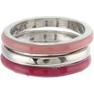 Behave - Ring - Set van 3 aanschuifringen – Zilverkleur, nude roze & diep rood – Minimalistisch & Trendy – Nikkelvrij