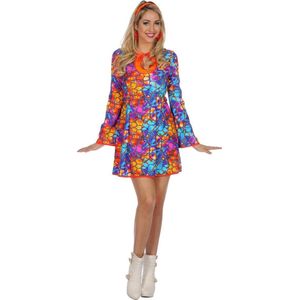 Wilbers & Wilbers - Jaren 80 & 90 Kostuum - Glas In Lood Hippie - Vrouw - Blauw, Oranje - Maat 34 - Carnavalskleding - Verkleedkleding