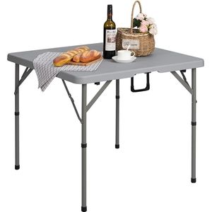 HollyHOME Klaptafel Campingtafel Eettafel 2.8FT 87cm Vierkant Picknicktafel Draagbare Tuintafel Reistafel voor Tuin BBQ Catering Feest Keuken Grijs