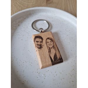 Sleutelhanger - Gepersonaliseerd - Hout - Rechthoek - Foto/tekst naar keuze - Lasercut - Valentijn