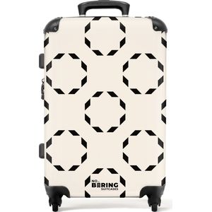 NoBoringSuitcases.com® - Koffer groot - Rolkoffer lichtgewicht - Beige met zwarte cirkels - Reiskoffer met 4 wielen - Grote trolley XL - 20 kg bagage