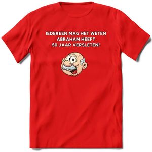 Iedereen mag het weten T-Shirt | Grappig Abraham 50 Jaar Verjaardag Kleding Cadeau | Dames – Heren - Rood - XL