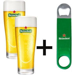 Bierglas Cadeau Pakket 2x Heineken Elipse 25cl + Heineken Opener (2 Bierglazen Kerst Kado) Mancave