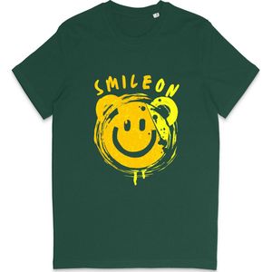 Grappig T Shirt Dames Heren - Smiley Blijf Lachen - Smile On - Groen - Maat M