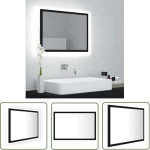 The Living Store Wandspiegel - LED - RGB - 60 x 8.5 x 37 cm - Zwart - Bewerkt hout en acryl