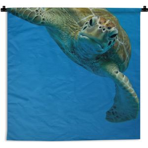 Wandkleed Schildpad - Fotoprint oogcontact met schildpad Wandkleed katoen 150x150 cm - Wandtapijt met foto