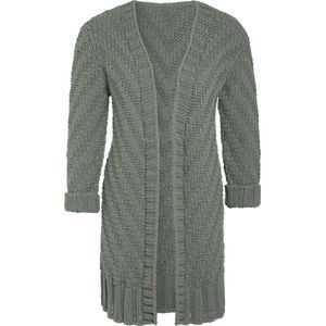 Knit Factory Sally Gebreid Dames Vest - Grof gebreid groen damesvest - Cardigan voor de herfst en winter - Middellang vest reikend tot boven de knie - Urban Green - 36/38