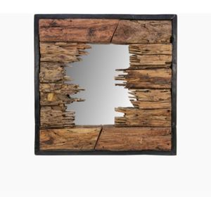 Barry Wandspiegel - 60x60 cm - Naturel/Zwart - Teak - spiegel rond, spiegel goud, wandspiegel, wandspiegel rechthoek, wandspiegel industrieel, wandspiegel zwart, wandspiegel rond, wandspiegels woonkamer, decoratiespiegel