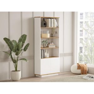 Vente-unique Boekenkast met 2 deuren en 4 nissen - Licht naturel en wit - LOTULA L 75.5 cm x H 168.3 cm x D 26.8 cm