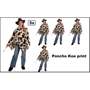 5x Poncho Koe print - Themafeest party carnaval fun festival evenement Holland Koeien Western