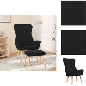 vidaXL Relaxstoel Ergonomisch - Zwart - Met Voetenbank - Massief Rubberwood - Stabiel en Comfortabel - 70 x 77 x 94 cm (BxDxH) - Fauteuil