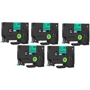 Label Tape Geschikt voor Brother TZe-741 | 18 mm x 8 m | Zwart op Groen - 5 stuks - Geschikt voor: 1280 1280CB 1280DT 1280VP 1290 1290DT 1290VP 2400 2400E 2420PC 2430PC 2430PC (black) 2450 2450CC 2450DX 2500PC 2730VP 3600 530 540 550 7100VP 7500VP