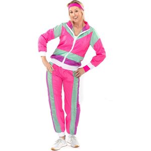 Original Replicas - Jaren 80 & 90 Kostuum - 80s Retro Trainingspak Shining Shirley - Vrouw - Groen, Paars, Roze, Multicolor - XXL - Carnavalskleding - Verkleedkleding