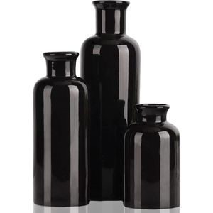 Zwarte keramische vaasset - 3 kleine vazen, minimalistisch decor, Boho vazen, moderne boerderij Home Decor vazen, kamer, entree, boekenkast, schoorsteenmantel, plankdecoraties