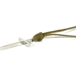 IbizaMen - Heren ketting kruis edelstaal - leer veter bruin vintage - verstelbaar in nek - 40-80cm