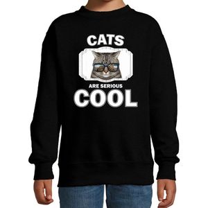 Dieren katten sweater zwart kinderen - cats are serious cool trui jongens/ meisjes - cadeau coole poes/ katten liefhebber - kinderkleding / kleding 170/176