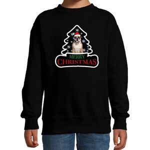 Dieren kersttrui britse bulldog zwart kinderen - Foute honden kerstsweater jongen/ meisjes - Kerst outfit dieren liefhebber 152/164