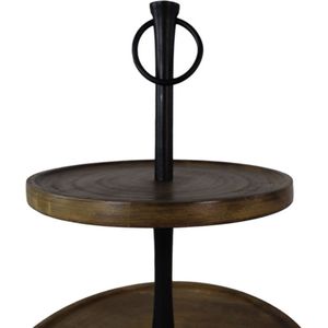 Molina Etagere - 36x36x60 cm - Bruin - Hout/Aluminium - etagere 3 laags, etagères, etagere fruitschaal, dienblad rechthoek, dienblad hout, dienblad groot, dienblad met handvaten