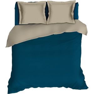 Premium flanel dekbedovertrek uni teal/zand - 200x200/220 (tweepersoons) - zeer zacht en heerlijk warm - uniek dessin - donsachtig laagje - excellente kwaliteit