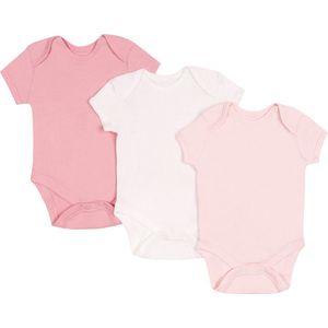 3x Roze en Witte Bodysuits/rompertjes met Korte Mouwen, OEKO-TEX gecertificeerd