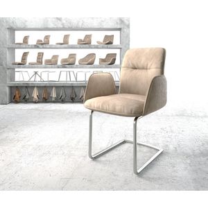 Sledestoel Vinja-Flex sledemodel rond roestvrij staal microvelours beige vintage