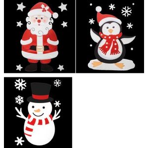Set van 3 raamstickers kerstmis - Raam sticker - Feestdecoratie - Kerst - Kerstman / Pinguin / Sweeuwpop