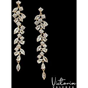 Victoria Valenza Paris Luxe Oorbellen Dames Messing Oorringen Witte Steen Oorbellen - Goud kleurig - 1 Paar