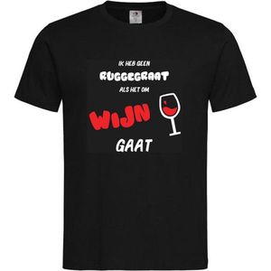 T-shirt Unisex Volwassenen wijn - carnaval - kermis - feestje - grappig Tekst ""Ik heb geen ruggegraat als het om wijn gaat"" Op Voorkant | korte mouw | Zwart/wit/rood | maat XXL